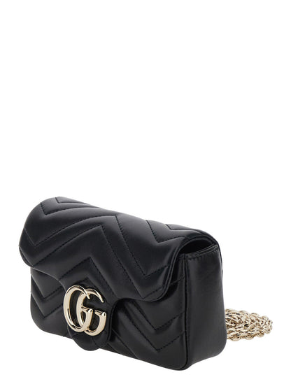 Gucci Women 'Ophidia' Black Mini Bag With Chain-Link Shoulder Strap And Gg Plaque On The Front In Leather Woman