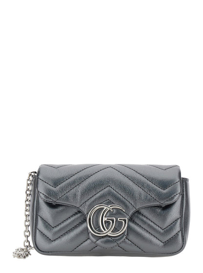 Gucci Women 'Ophidia' Metallic Mini Bag With Chain-Link Shoulder Strap And Gg Plaque On The Front In Leather Woman