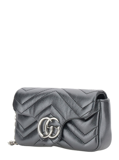 Gucci Women 'Ophidia' Metallic Mini Bag With Chain-Link Shoulder Strap And Gg Plaque On The Front In Leather Woman