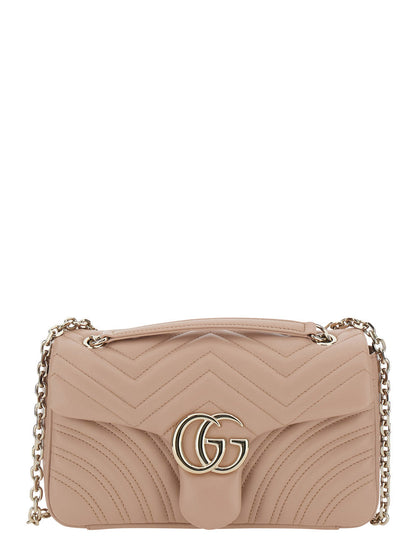 Gucci Women 'Gg Marmont' Pink Crossbody Bag With Chain-Link Sliding Shoulder Strap And Gg Plaque On The Front In Leather Woman