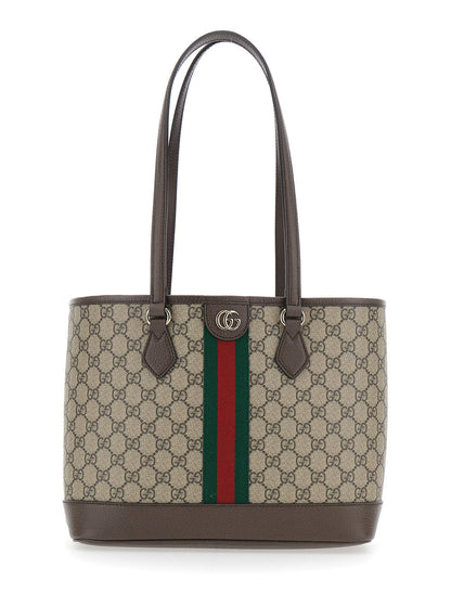 Gucci Women 'Ophidia' Beige Shopper With All-Over Gg Motif And Metallic Logo On The Front In Fabric Woman