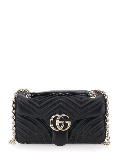 Gucci Women 'Gg Marmont' Black Crossbody Bag With Chain-Link Sliding Shoulder Strap And Gg Plaque On The Front In Leather Woman