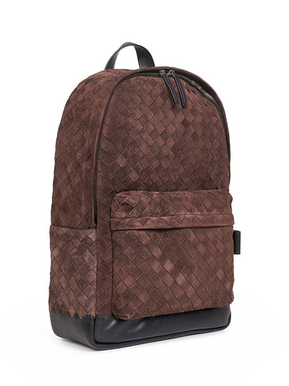 Bottega Veneta Men Brown Intrecciato Suede Backpack