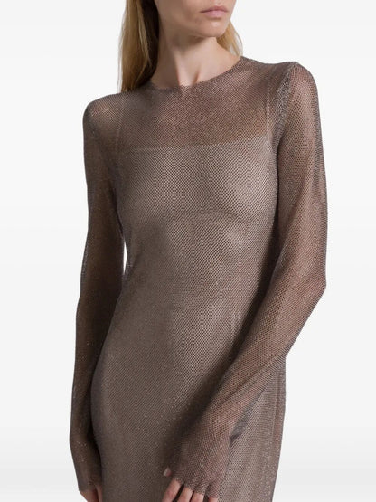 Alberta Ferretti Women Crystals Net Midi Dress