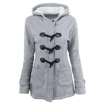 Warm winter fur collar jackets women horn button Long down coat parka Plus Size female parka hoodies Women