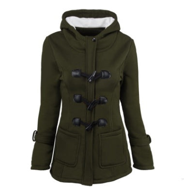 Warm winter fur collar jackets women horn button Long down coat parka Plus Size female parka hoodies Women