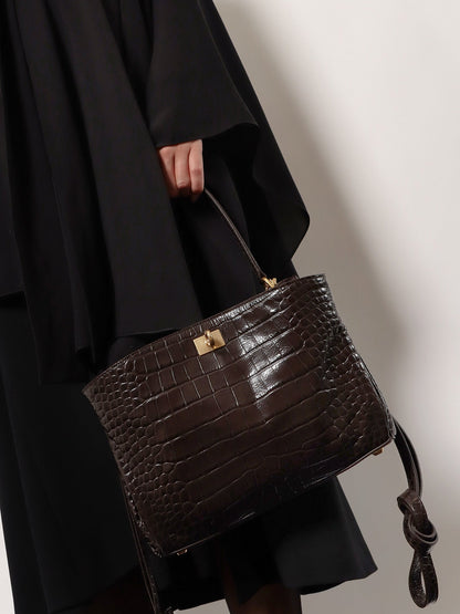 Balenciaga Women Rodeo Leather Shoulder Bag With Croco Effect