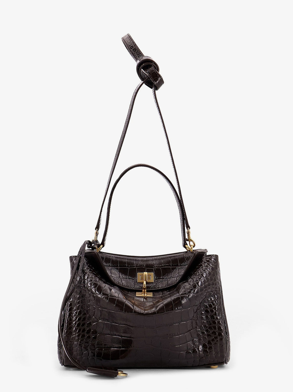 Balenciaga Women Rodeo Leather Shoulder Bag With Croco Effect