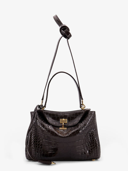 Balenciaga Women Rodeo Leather Shoulder Bag With Croco Effect