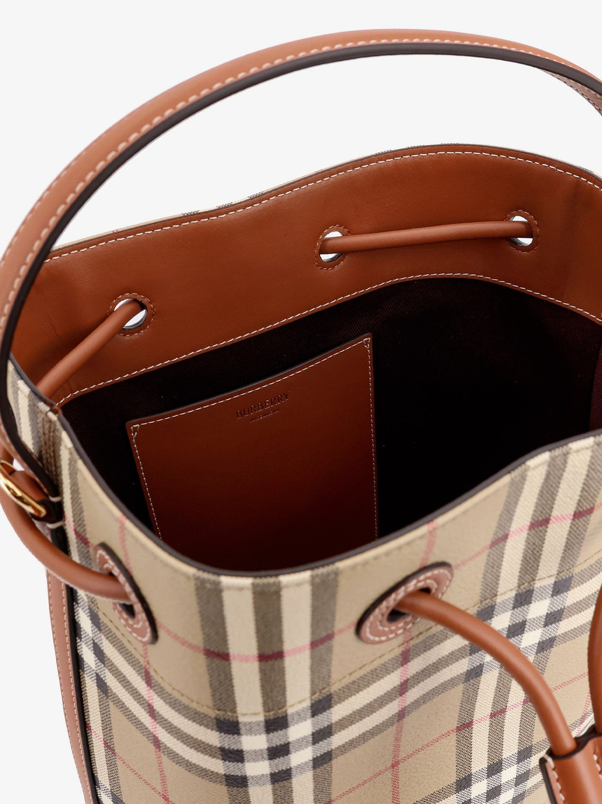 Burberry Women Coated Canvas Bucket Bag With Check Pattern