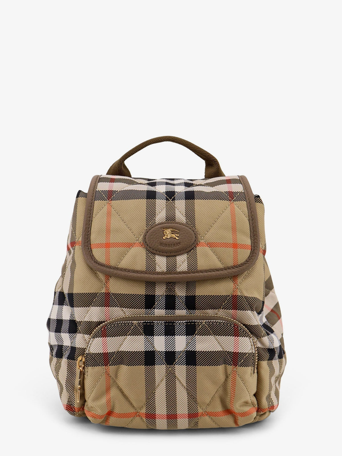 Burberry Women Horseshoe Check Nylon Backpack