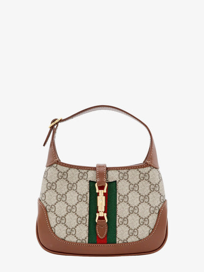 Gucci Women Gg Supreme Fabric And Leather Shoulder Bag With Iconic Web Band
