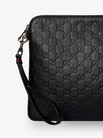 Gucci Men Gg Emblem Leather Crossbody Bag