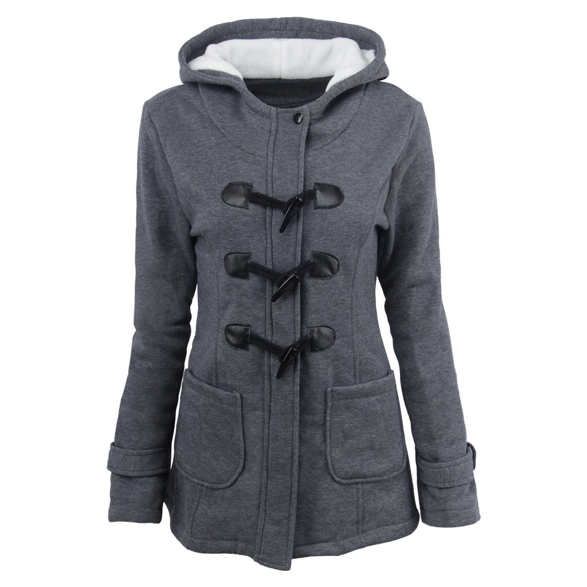 Warm winter fur collar jackets women horn button Long down coat parka Plus Size female parka hoodies Women Dark grey
