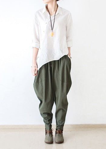 Linen Pants, Women Harem Pants green
