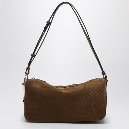 Gucci Medium Half Horsebit Brown Suede Shoulder Bag Women