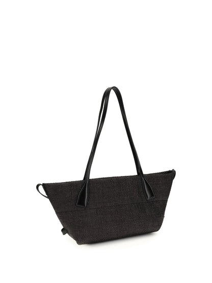 Balmain Women Calfskin And Raffia Track Shoulder Bag