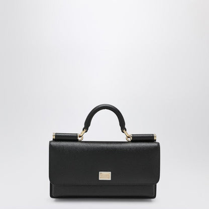Dolce&Gabbana Mini Dauphine Black Leather Bag With Logo Tag Women