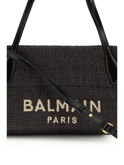 Balmain Women Calfskin And Raffia Track Shoulder Bag