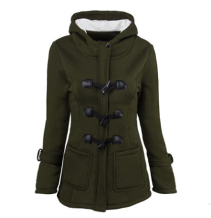 Warm winter fur collar jackets women horn button Long down coat parka Plus Size female parka hoodies Women Green