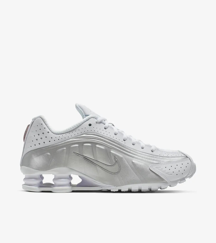 Nike Shox R4 White and Metallic Silver