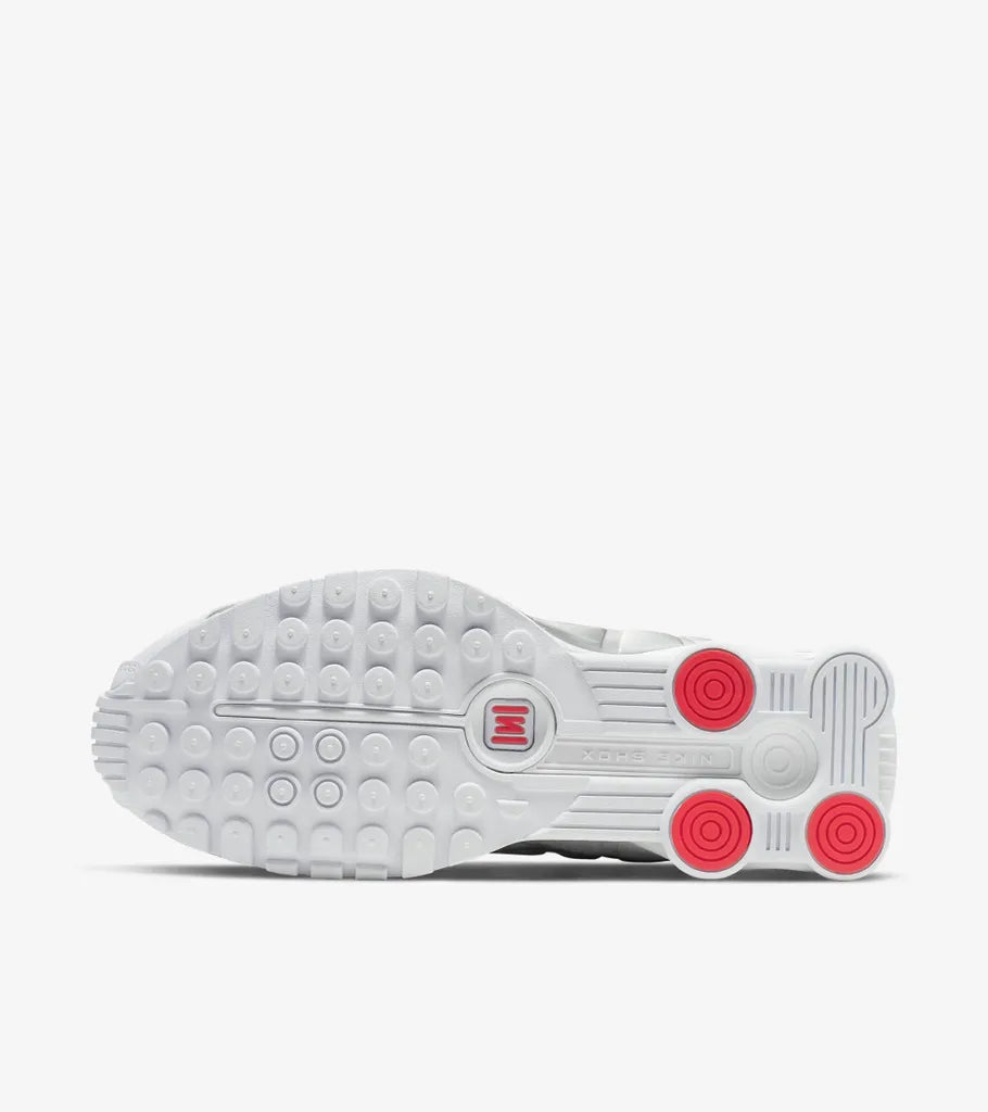 Nike Shox R4 White and Metallic Silver
